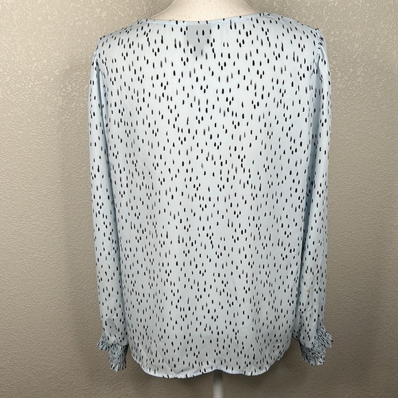 Worthington Blue & Black Specked Sheer V-Neck High Low Long Sleeve Top Size L - Picture 4 of 6